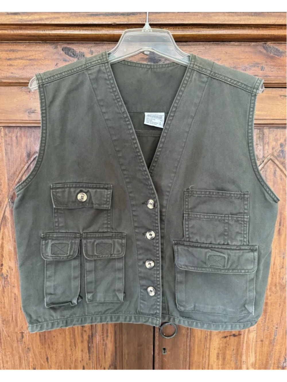 Vintage Jordache Vest Khaki Fishing Hiking Utility Multi-Pocket Vest Women Large
